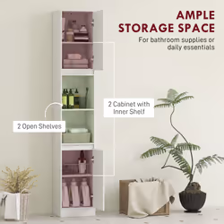 HOMCOM Narrow Bathroom Storage Cabinet with Open Compartment, White