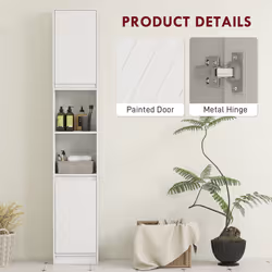 HOMCOM Narrow Bathroom Storage Cabinet with Open Compartment, White - Additional view 4