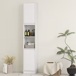 HOMCOM Narrow Bathroom Storage Cabinet with Open Compartment, White - Additional view 7