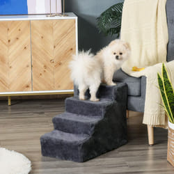 PawHut Four-Step Portable Dog Stairs with Washable Plush Cover, Dark Grey