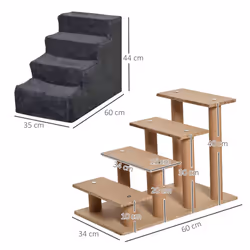 PawHut Four-Step Portable Dog Stairs with Washable Plush Cover, Dark Grey