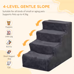 PawHut Four-Step Portable Dog Stairs with Washable Plush Cover, Dark Grey