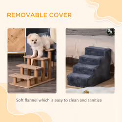 PawHut Four-Step Portable Dog Stairs with Washable Plush Cover, Dark Grey - Additional view 4