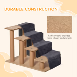 PawHut Four-Step Portable Dog Stairs with Washable Plush Cover, Dark Grey - Additional view 5