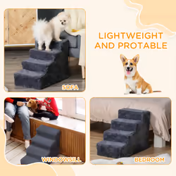 PawHut Four-Step Portable Dog Stairs with Washable Plush Cover, Dark Grey - Additional view 6