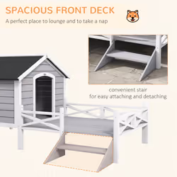 PawHut Wooden Dog House w/ Porch, Water-resistant Roof, for S M Dogs, Grey - Additional view 4