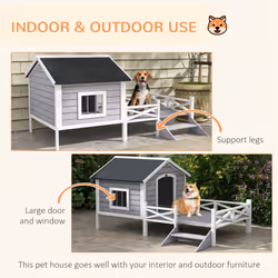 PawHut Wooden Dog House w/ Porch, Water-resistant Roof, for S M Dogs, Grey - Additional view 5