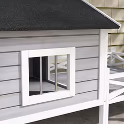 PawHut Wooden Dog House w/ Porch, Water-resistant Roof, for S M Dogs, Grey - Additional view 6