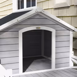 PawHut Wooden Dog House w/ Porch, Water-resistant Roof, for S M Dogs, Grey - Additional view 7