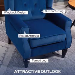 HOMCOM Accent Armchair Home Furniture Retro Tufted Club Fabric Blue - Additional view 3