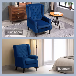 HOMCOM Accent Armchair Home Furniture Retro Tufted Club Fabric Blue - Additional view 7