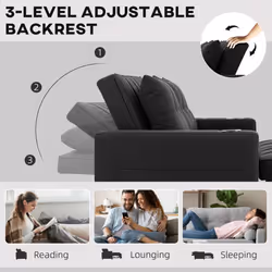 HOMCOM 2 Seater Pull Out Sofa Bed with Pockets for Living Room Black - Additional view 4