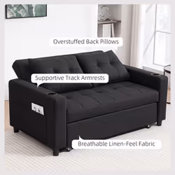HOMCOM 2 Seater Pull Out Sofa Bed with Pockets for Living Room Black - Additional view 5