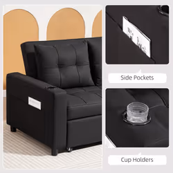 HOMCOM 2 Seater Pull Out Sofa Bed with Pockets for Living Room Black - Additional view 6
