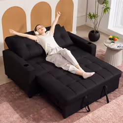 HOMCOM 2 Seater Pull Out Sofa Bed with Pockets for Living Room Black - Additional view 7