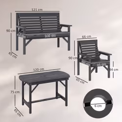 Outsunny 5PC Patio Dining Set Wooden Table and Chairs w/ Umbrella Hole Grey