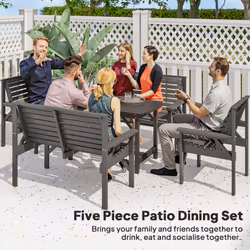 Outsunny 5PC Patio Dining Set Wooden Table and Chairs w/ Umbrella Hole Grey