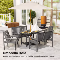 Outsunny 5PC Patio Dining Set Wooden Table and Chairs w/ Umbrella Hole Grey - Additional view 5