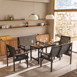Outsunny 5PC Patio Dining Set Wooden Table and Chairs w/ Umbrella Hole Grey - Additional view 6