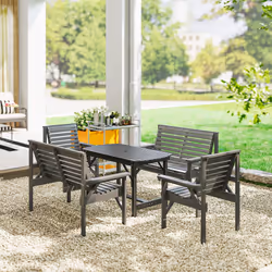 Outsunny 5PC Patio Dining Set Wooden Table and Chairs w/ Umbrella Hole Grey - Additional view 7