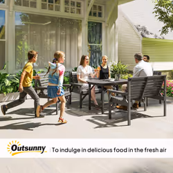 Outsunny 5PC Patio Dining Set Wooden Table and Chairs w/ Umbrella Hole Grey - Additional view 8