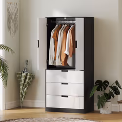 HOMCOM 2 Door Wardrobe White Wardrobe with 3 Drawer and Hanging Rod for Bedroom - Additional view 6