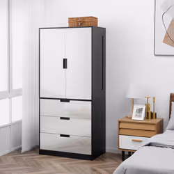 HOMCOM 2 Door Wardrobe White Wardrobe with 3 Drawer and Hanging Rod for Bedroom - Additional view 7