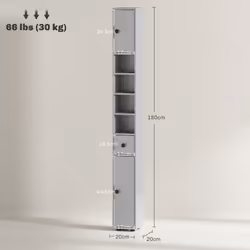 kleankin Slim Bathroom Cabinet, Toilet Roll Storage w/ Open Shelves, Grey