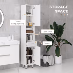 kleankin Tall Narrow Bathroom Storage Cabinet Cupboard w/ Cabinets, White