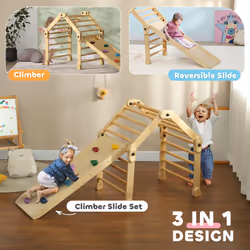 AIYAPLAY 3 in 1 Kids Climbing Set, Foldable Toddler Climbing Toys with Ramp