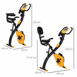 HOMCOM 2-In-1 Folding Exercise Bike with 8-Level Magnetic Resistance Yellow