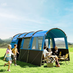 Outsunny 8-Person Camping Tent Tunnel Design with 4 Large Windows Blue