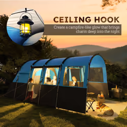 Outsunny 8-Person Camping Tent Tunnel Design with 4 Large Windows Blue