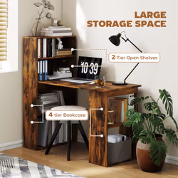 HOMCOM 120cm Computer Desk Bookshelf Writing Table 6 Shelves Brown - Additional view 4