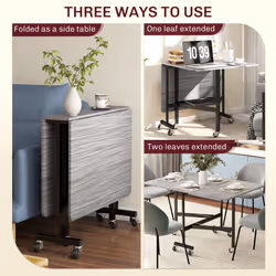 HOMCOM Mobile Drop Leaf Table, Folding Kitchen Table with 6 Wheels, Grey