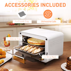 HOMCOM Small Toaster Oven, 12L Mini Countertop Oven with Glass Door, White - Additional view 5