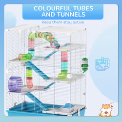 PawHut 6 Tier Hamster Cage with Twin Tower and Accessories, Light Blue - Additional view 4