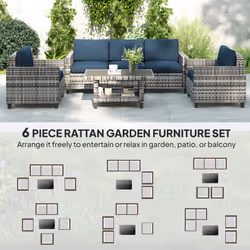 Outsunny 5 Seater Wicker Outdoor Furniture Set for Balcony, Navy Blue