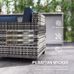 Outsunny 5 Seater Wicker Outdoor Furniture Set for Balcony, Navy Blue