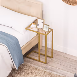 HOMCOM C-Shaped Side Table, End Table with Tempered Glass Tabletop, Gold - Additional view 5