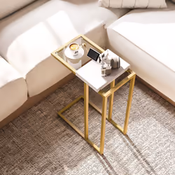 HOMCOM C-Shaped Side Table, End Table with Tempered Glass Tabletop, Gold - Additional view 6