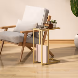 HOMCOM C-Shaped Side Table, End Table with Tempered Glass Tabletop, Gold - Additional view 7