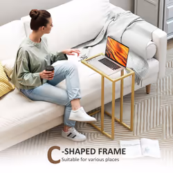 HOMCOM C-Shaped Side Table, End Table with Tempered Glass Tabletop, Gold - Additional view 8