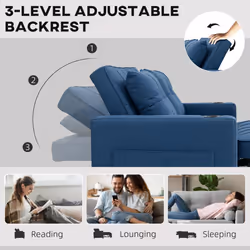HOMCOM 2 Seater Pull Out Sofa Bed with Pockets for Living Room Dark Blue - Additional view 4