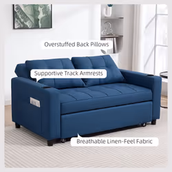 HOMCOM 2 Seater Pull Out Sofa Bed with Pockets for Living Room Dark Blue - Additional view 5