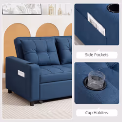 HOMCOM 2 Seater Pull Out Sofa Bed with Pockets for Living Room Dark Blue - Additional view 6