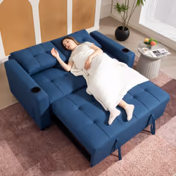 HOMCOM 2 Seater Pull Out Sofa Bed with Pockets for Living Room Dark Blue - Additional view 7
