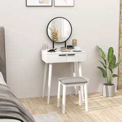 HOMCOM Dressing Table Vanity Set Make Up Desk with Mirror & Stool White