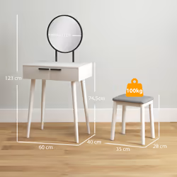 HOMCOM Dressing Table Vanity Set Make Up Desk with Mirror & Stool White