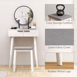 HOMCOM Dressing Table Vanity Set Make Up Desk with Mirror & Stool White